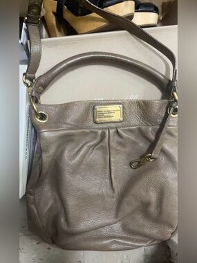 Marc by Marc Jacobs Taupe Pebbled Leather Shoulder Bag with Gold Plate